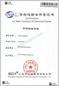 CERTIFICATION FOR SAFE TRANSPORT OF PVC RESIN -1